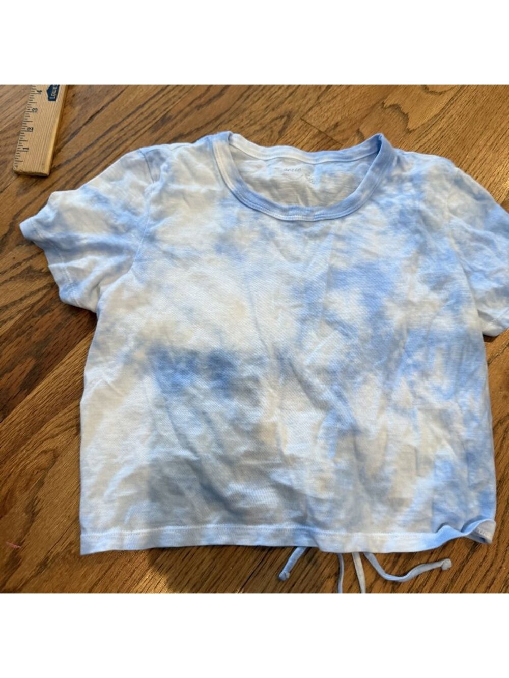 Aerie Womens Blue Cloud Light Weight Cropped Shirt Small Cropped